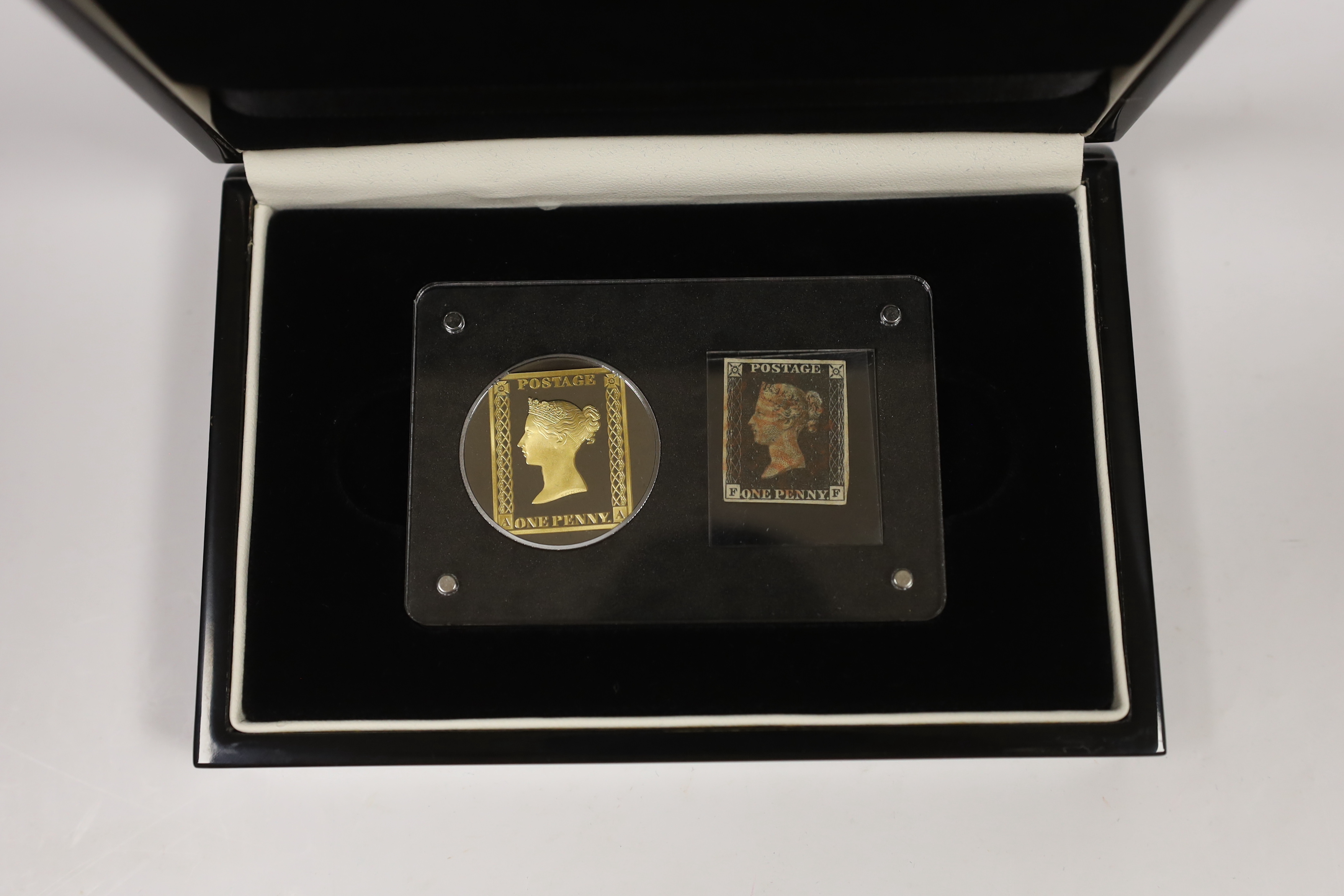 A Victoria penny black and Gibraltar one crown 2015 presentation issue, 175th anniversary of the penny black, in case
